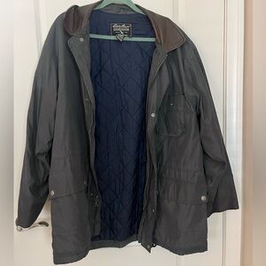 Eddie Bauer Mens Vintage Lined Zip Snap Green Jacket with Leather Collar!!